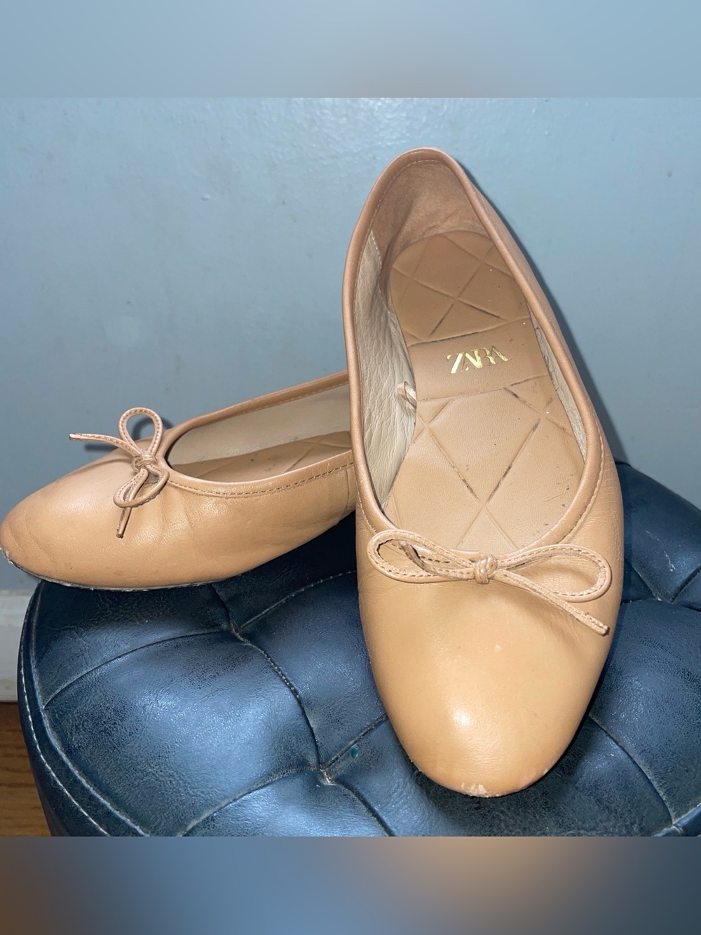 Zara Tan Leather Ballet Flats - 6.5